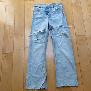 zara light wash ripped straight leg jeans